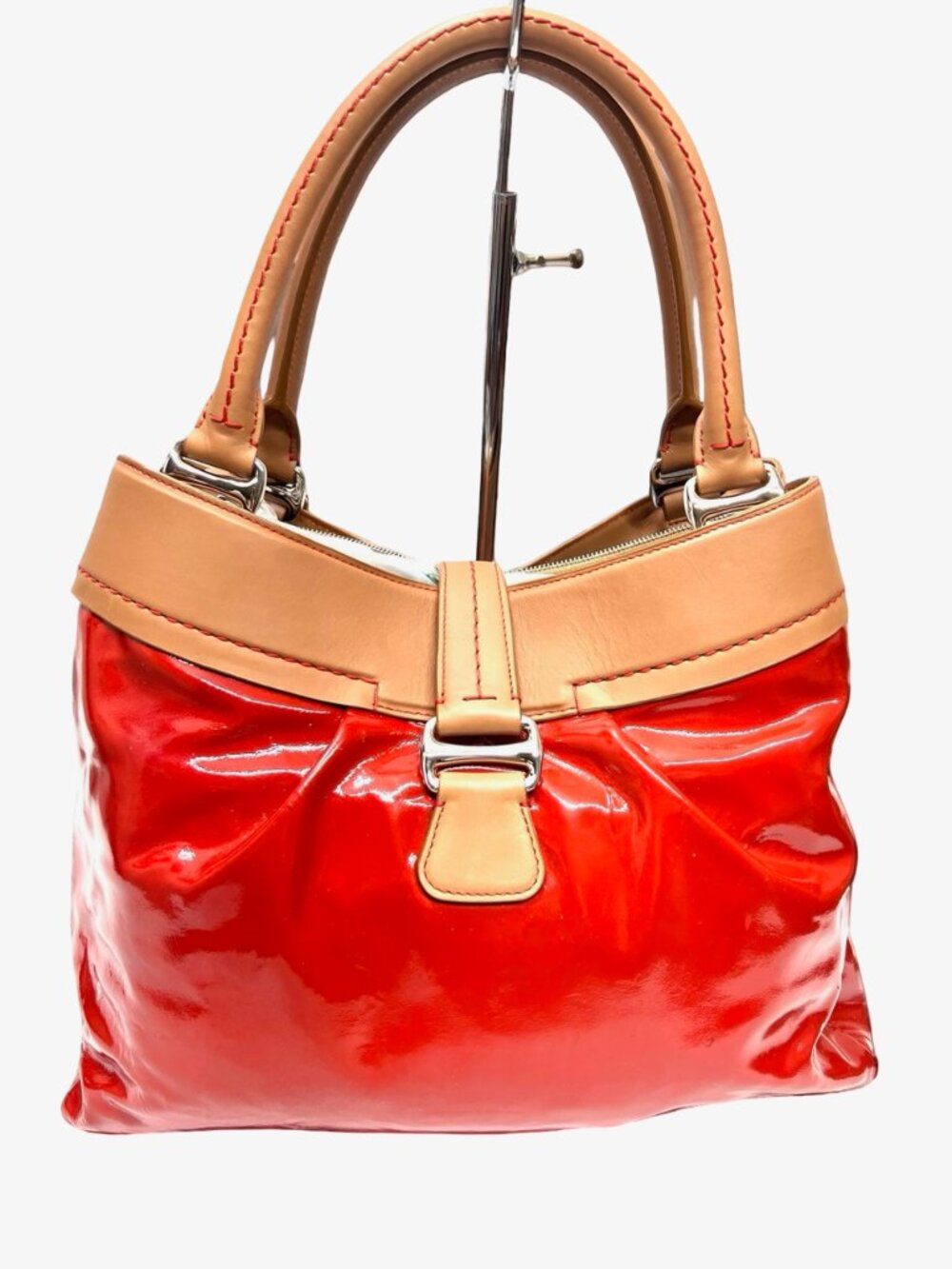 Classic 1831 Bally Switzerland Patten Leather Shoulder Lg Bag Red Lock+ Scarf(7 - Picture 14 of 16
